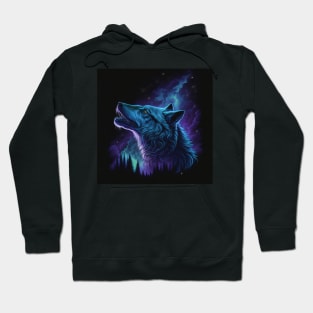 Galaxy Colourful Wolf Howling Art Hoodie